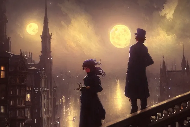 Image similar to an victorian city, scene in the night with a tentacle horror in the sky. full moon, 1 8 9 0, key visual, conceptart, ambient lighting, highly detailed, digital painting, artstation, concept art, sharp focus, by makoto shinkai and akihiko yoshida and greg manchess