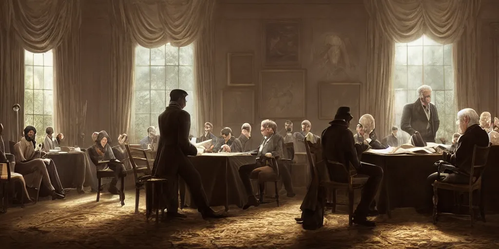 Image similar to five score years ago, a great american, in whose symbolic shadow we stand today, signed the emancipation proclamation. ultrafine colored illustration, hyperrealistic, cinematic atmosphere, intricate linework, sharp focus, octopath traveler, final fantasy, unreal engine highly rendered, global illumination, radiant light, intricate environment