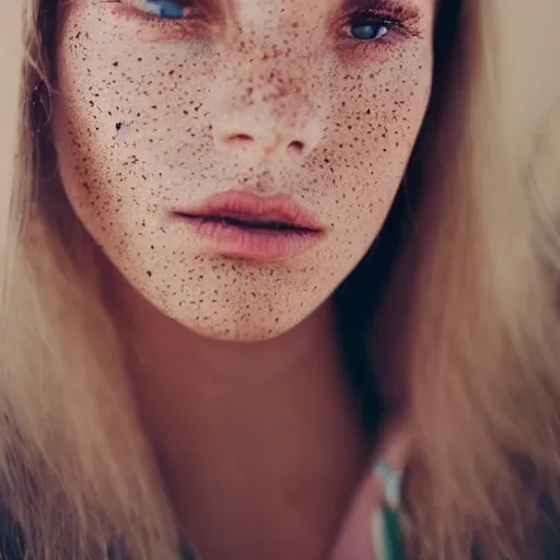 Image similar to close up photo of beautiful woman face light freckles soft light polaroid