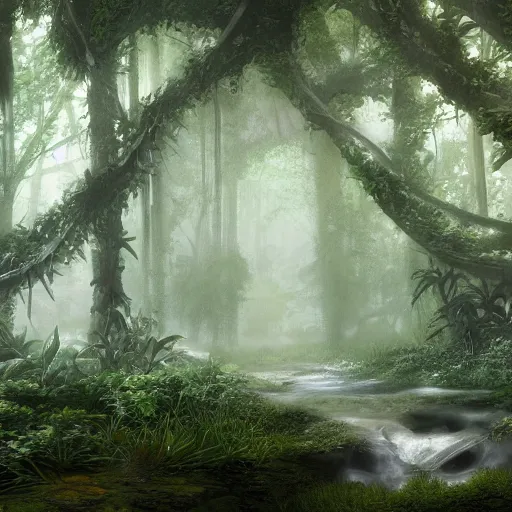 Prompt: Wild misty jungles, 8k, detailed, concept art, realistic, trending on artstation