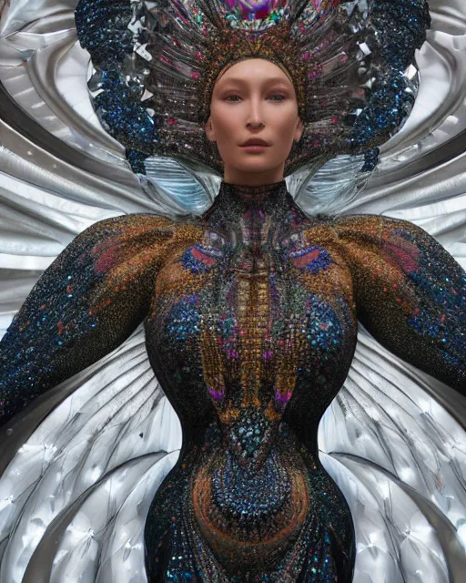 Image similar to a highly detailed metahuman 4 k close up render of an alien goddess bella hadid monument in iris van herpen dress schiaparelli in diamonds crystals swarovski and jewelry iridescent in style of alphonse mucha gustav klimt trending on artstation made in unreal engine 4