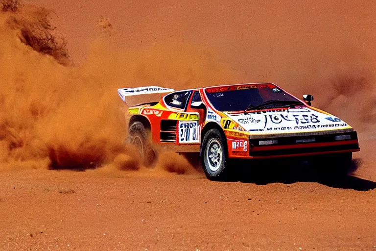 Image similar to 1 9 8 8 race testarossa, dakar rally footage, speed