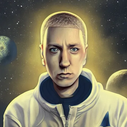 Image similar to eminem, on the moon, trending on artstation, anime style 4 k