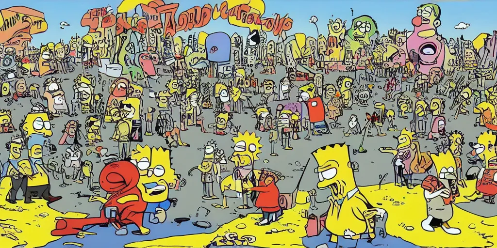 Image similar to the world collapsing on itself painted by matt groening