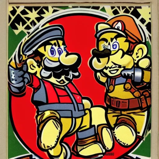 Image similar to Nintendo Wario war crimes trial historical archive photography Smithsonian Soviet propaganda