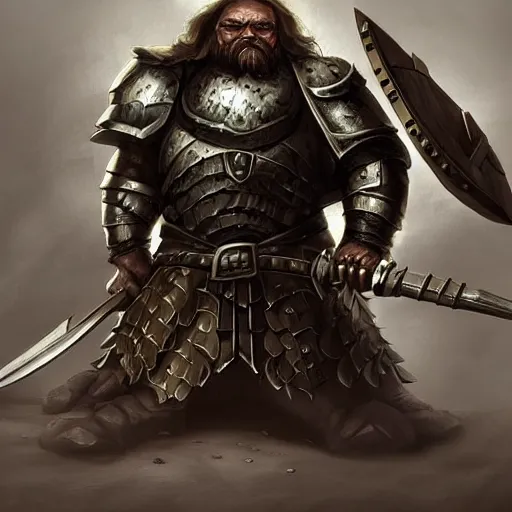 Prompt: a strong armored dwarf warrior with a large battle axe, digital art, detailed, trending on artstation