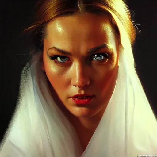 Image similar to close up face of a extremely beautiful bond female vam pire portrait, Masterpiece, oil on canvas, artgerm, norman rockwell, craig mulins, trending on pxiv,