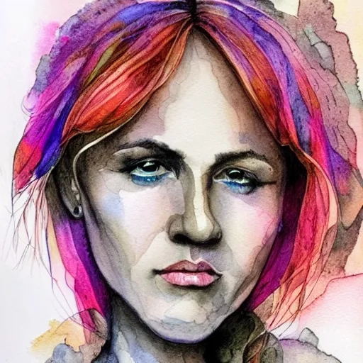 Image similar to portrait of magickjell, watercolor, ink lines, lars lerin, highly detailed