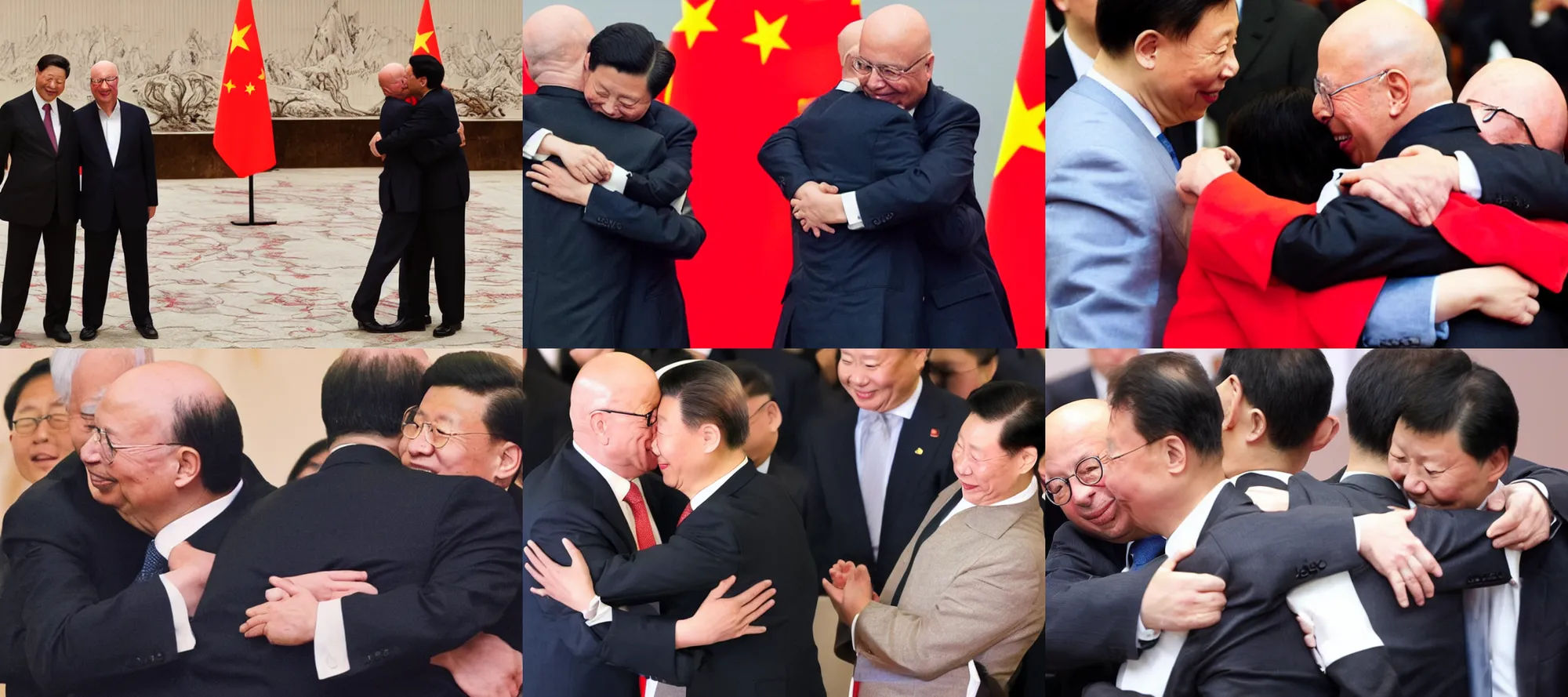 Prompt: klaus schwab hugging xi jinping