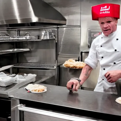 Image similar to gordon ramsay working in a kfc kitchen