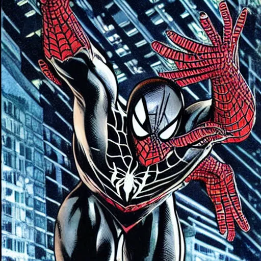 Image similar to symbiote spiderman, raimi suit!!!, todd mcfarlane