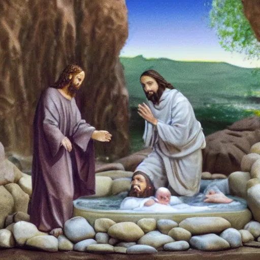 Prompt: diorama of Jesus when John was baptizing on the jordan river