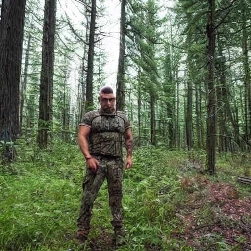 Prompt: Joe Rogan stalking you in woods