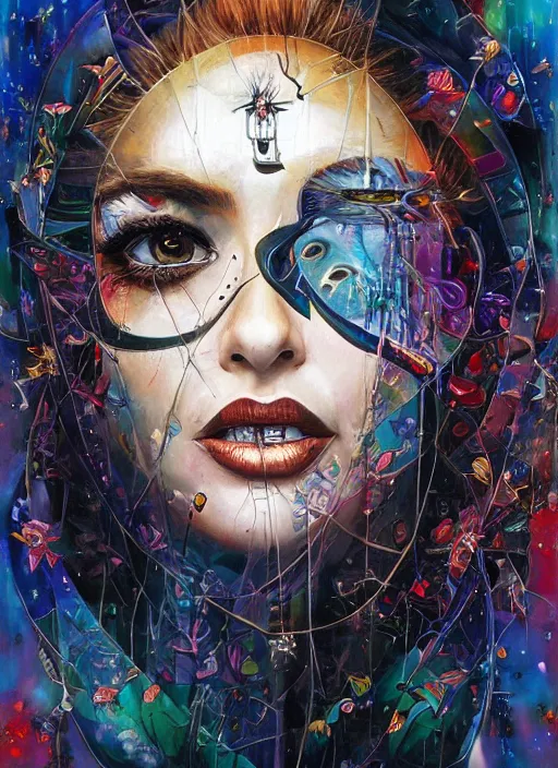 Image similar to gorgeous magic cult psychic woman smiling, third eye, subjective consciousness psychedelic, epic surrealism expressionism symbolism, story telling, iconic, dark robed, oil painting, symmetrical face, dark myth mythos, by Sandra Chevrier, Noriyoshi Ohrai masterpiece