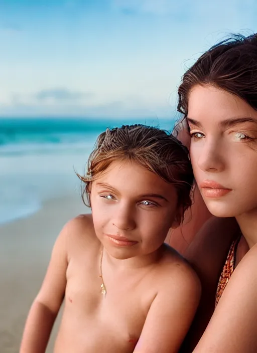 Prompt: portrait of a gorgeous family at the beach, photo by oliver valsecchi, realistic, smooth face, perfect eyes, wide angle, sharp focus, 8 k high definition, insanely detailed, intricate, elegant, art by artgerm