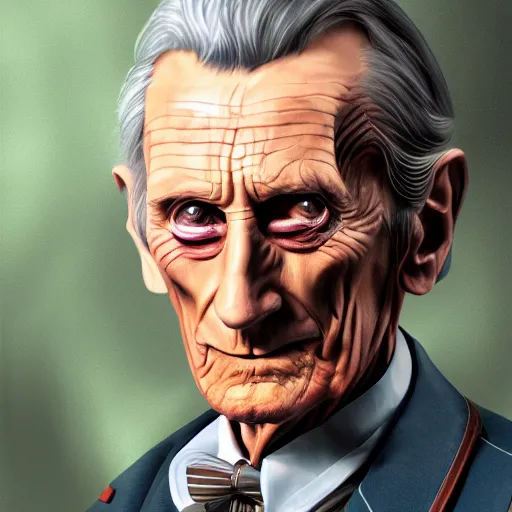 Image similar to Peter Cushing as the 10th Doctor, realistic digital art 4k