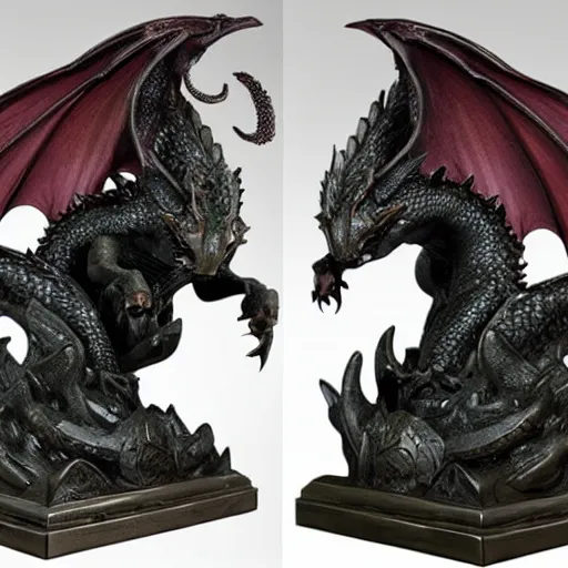 Prompt: a blackstone statue of a realistic dragon, drake, wyvern, dragon