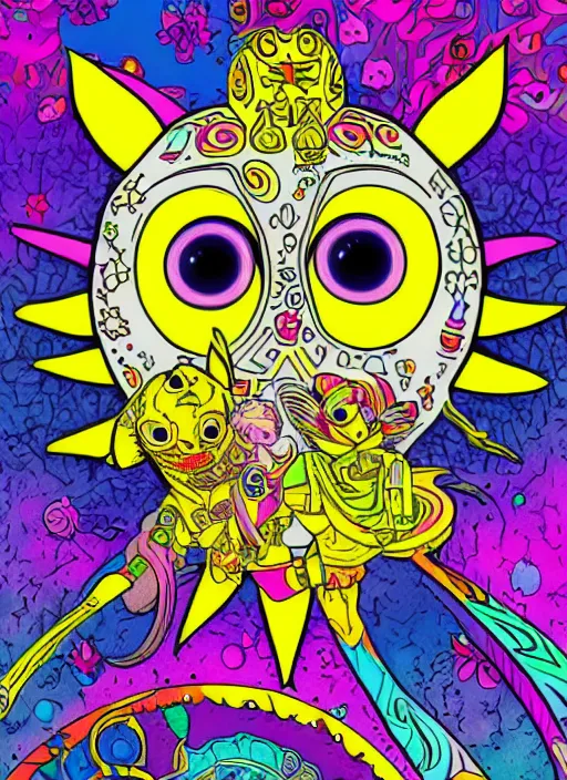 Image similar to a majora's mask coloring book by lisa frank