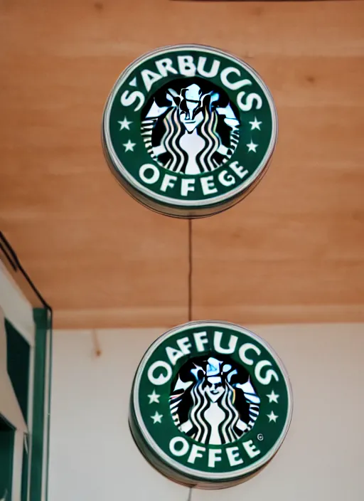 Image similar to a full portrait photo of real - life starbucks logo, f / 2 2, 3 5 mm, 2 7 0 0 k, lighting, perfect faces, award winning photography.