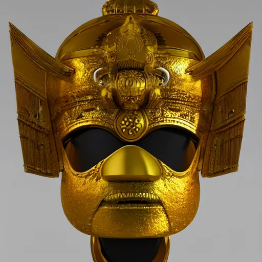 Prompt: a 3D render of a golden samurai emperor helmet sculpture, ultradetailed, 3D 4k UHD
