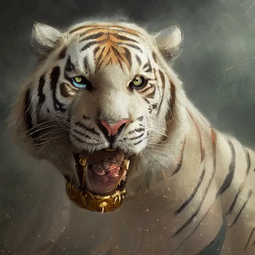 Prompt: a beautfiul award winning aesthetic commission of an antrho albino tiger wearing golden victorian aemour,digital art,art by greg rutkowski,character design by charles bowater,ross tran,photorealistic,detailed face,hyperdetailed,western comic,2021,artstation,deviantart,western comic style