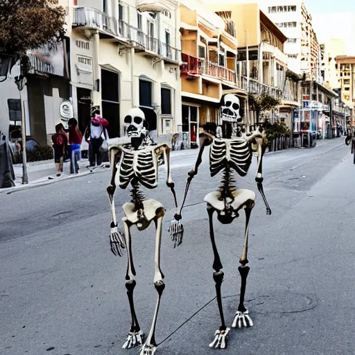 Prompt: skeletons walking around in san franciso city, ultrarealistic