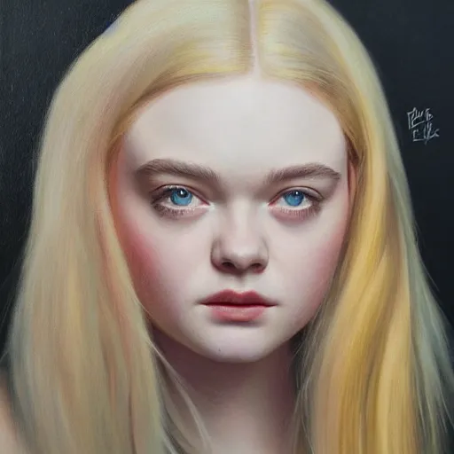 Image similar to a striking hyper real painting of Elle Fanning by Pierre-Auguste