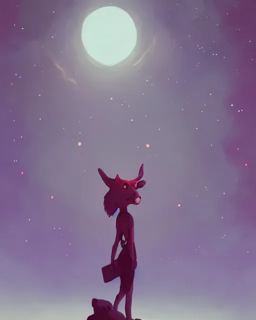 Image similar to kipo ( kipo and the age of wonderbeasts ) standing under the stars with an arm raised to the night sky, in professional makeup, dramatic lighting, by lois van baarle, greg rutkowski, ( ilya kuvshinov ), 4 k, trending on artstation