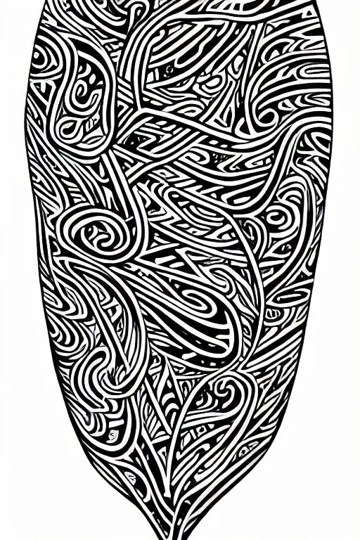 Image similar to a thin intricate lineart swirling tribal tattoo design, black and white