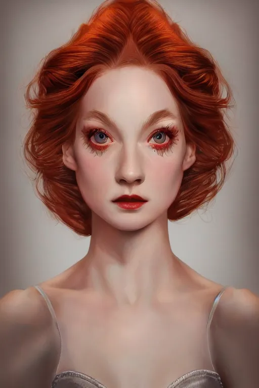 Image similar to hyperrealistic photography of a highly detailed and symmetrical gorgeous red head female ballerina in the style of vargas and wlop, highly detailed, face symmetry, masterpiece, award - winning, sharp focus, intricate concept art, ambient lighting, 8 k, artstation