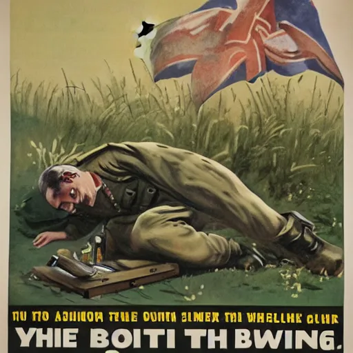 Image similar to a sleeping soldier is stung by a bumblebee, ww 2 allied propaganda poster, no text, highly detailed