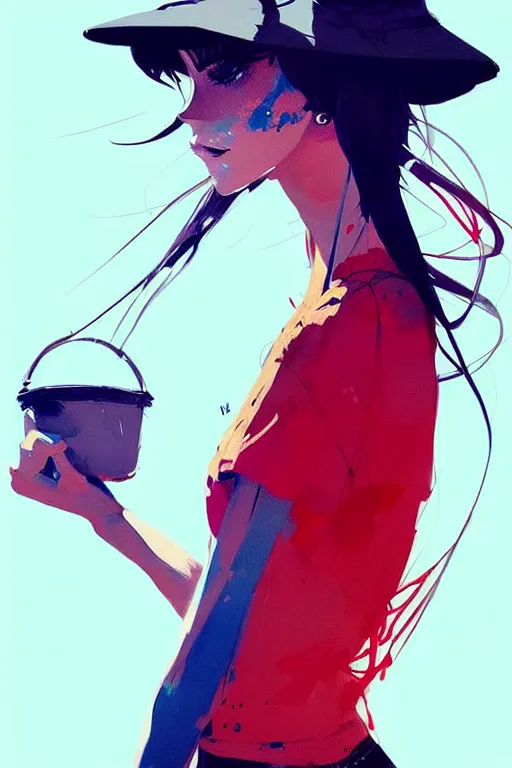 Prompt: a ultradetailed beautiful painting of a stylish girl wearing a bucket hat, by conrad roset, greg rutkowski and makoto shinkai trending on artstation