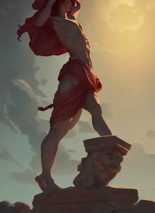 Prompt: greco roman statues in bardo, epic lighting, in the style of artgerm and charlie bowater and atey ghailan and mike mignola, vibrant colors and hard shadows and strong rim light, comic cover art, plain background, trending on artstation