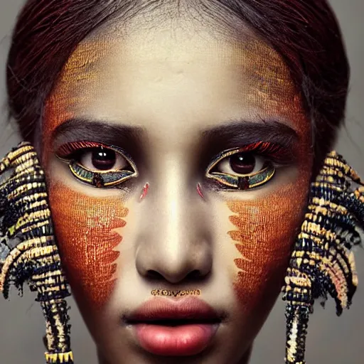 Prompt: A beautiful artistic portrait by Zhang Jingna, african tribal makeup