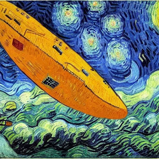 Prompt: a painting of a space ship launching by van gogh