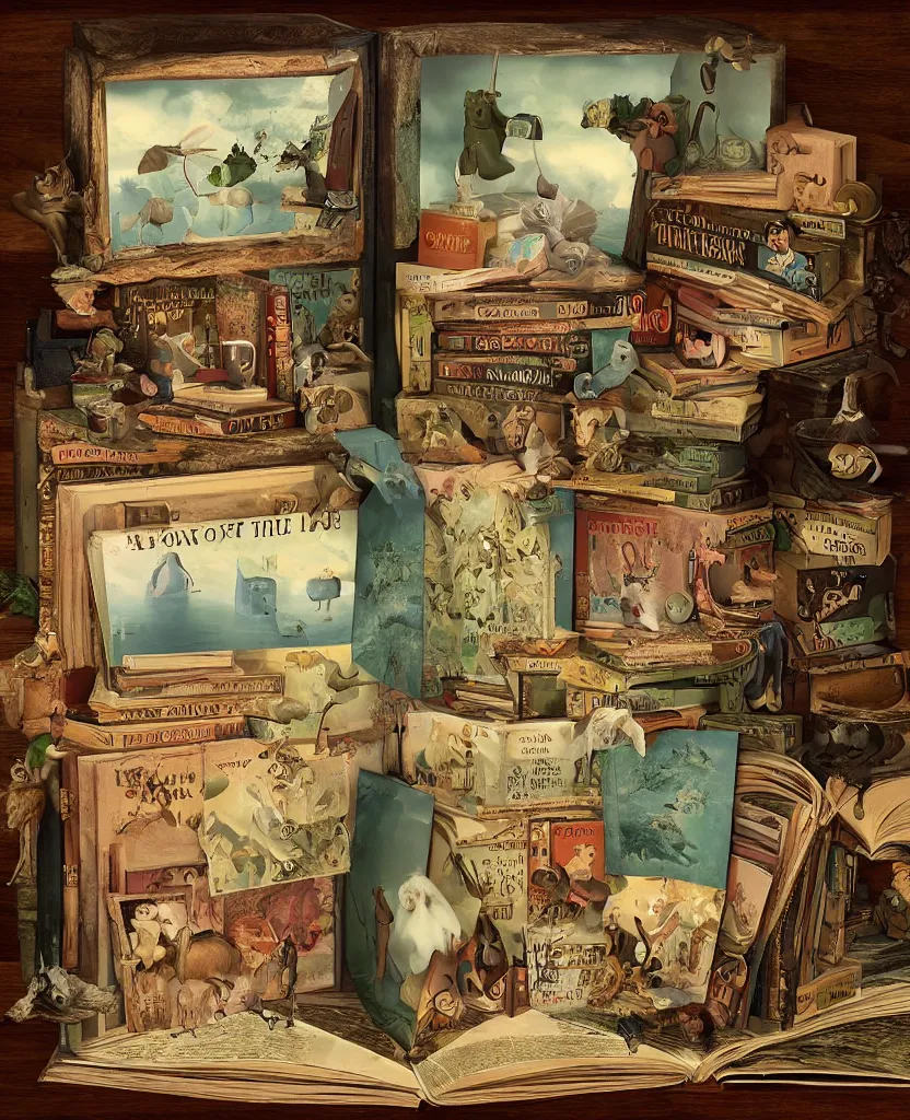 Prompt: ispy a book of picture riddles aesthetic, diorama effect