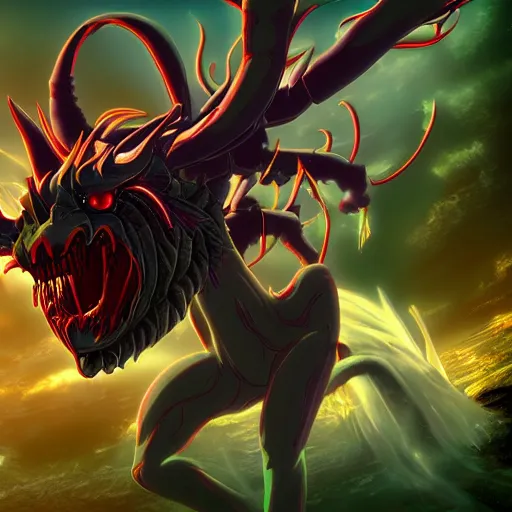 Image similar to an organic demon creature, fantasy anime, 3 2 k resolution