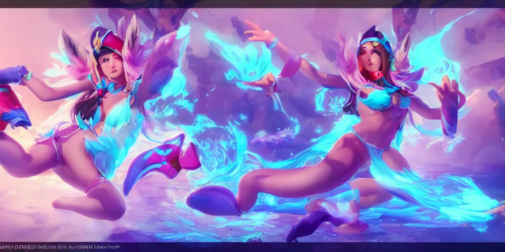 Image similar to beautiful character skin concept art of pool party Ahri (wild rift). 3d render, octane render, realistic, highly detailed, trending on artstation