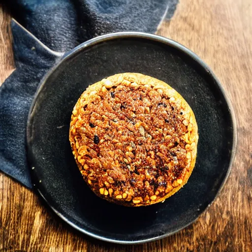 Prompt: perfect bean burger, award winning photo, food photography, golden hour