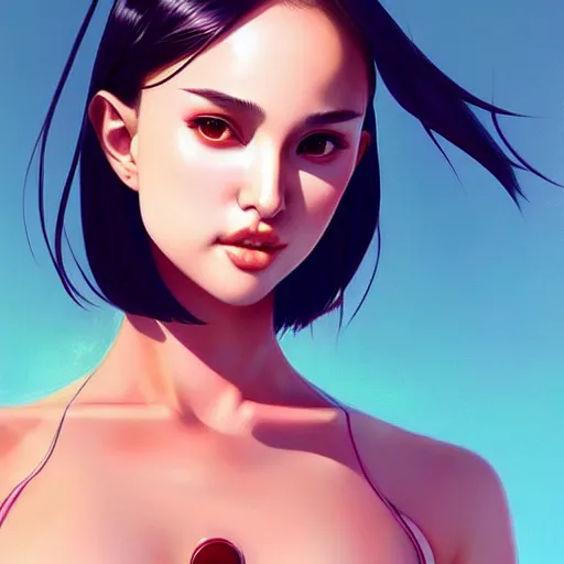 Image similar to a beautiful young japanese natalie portman alluring instagram model in crop top, large chest, by guweiz and wlop and ilya kuvshinov and artgerm, symmetrical eyes, aesthetic, gorgeous, stunning, alluring, attractive, artstation, deviantart, pinterest, digital art