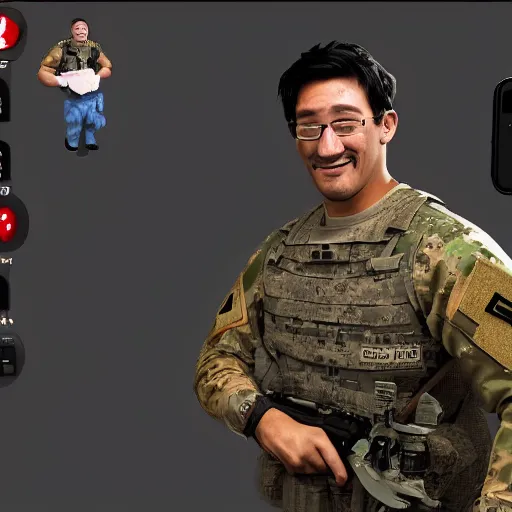 Image similar to Markiplier wearing a United States combat uniform, photorealistic, high definition, shot on iphone