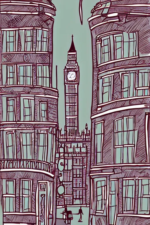 Image similar to london, illustration, in the style of katinka reinke