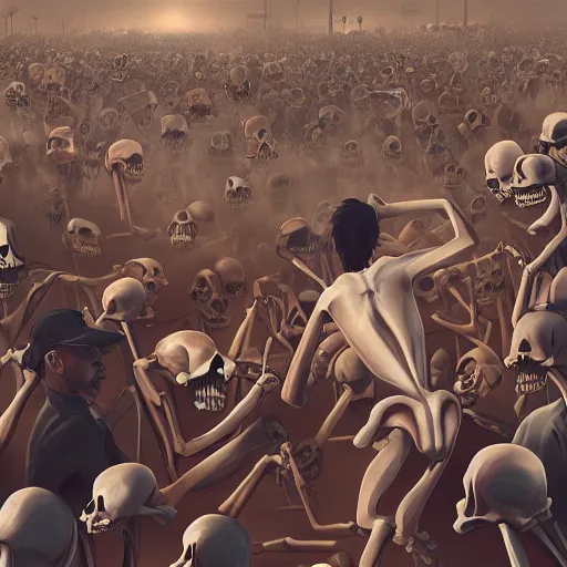 Image similar to a crowd of skeletons fight to have the last model of Iphone in London, 2d, ultra highly detailed, digital painting, smooth, sharp focus, artstation, pixiv, art by Ilya Kuvshinov