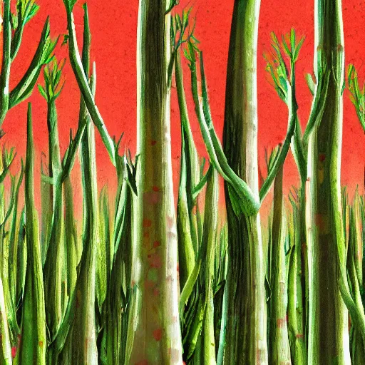 Prompt: digital painting concept art of a forest of giant asparagus