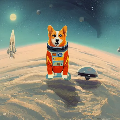 Prompt: astronaut corgi in space, beautiful digital painting by simon stalenhag