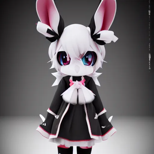 Prompt: cute fumo plush bunny girl, floppy ears, gothic maiden, alert, furry anime, vray, asymmetry rule of thirds