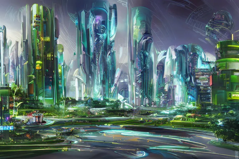 Prompt: futuristic cyberpunk city with Singaporean lush garden with royal white and green and white and luxurious gold colors, advanced civilization, high-end street, Antelope canyon, rocks formed by water erosion, walls made of beautiful smooth sandstone light beams that shine, polish narrow slots of walls into a striated swirling finish, digital painting, concept art, smooth, sharp focus, from Star Trek 2021, illustration, by WLOP and Ruan Jia and Mandy Jurgens and William-Adolphe Bouguereau, Artgerm