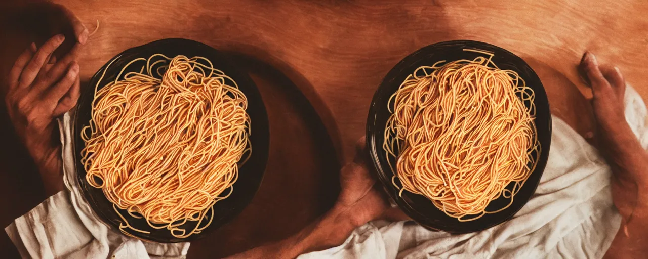 Prompt: the entirety of human history inside a bowl of spaghetti, canon 5 0 mm, cinematic lighting, photography, retro, film, kodachrome