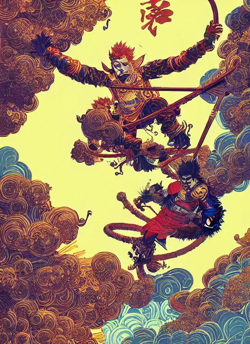 Image similar to sun wukong makes a havoc in the heavenly palace by victo ngai