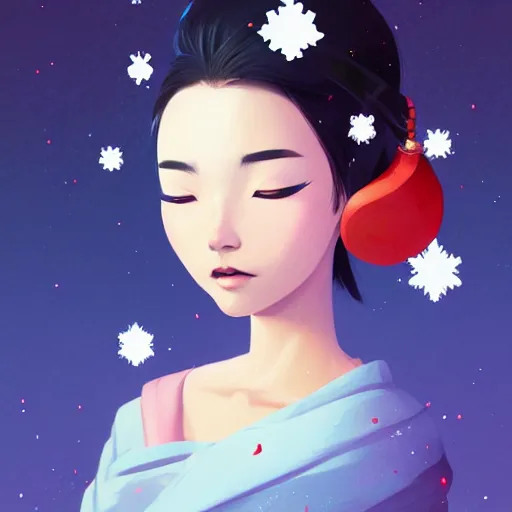 Prompt: face icon stylized minimalist an asian girl with geisha makeup surrounded by snowflakes, loftis, cory behance hd by jesper ejsing, by rhads, makoto shinkai and lois van baarle, ilya kuvshinov, rossdraws global illumination